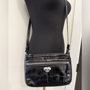 Brighton Black Croc-Embossed Leather Crossbody Bag with wallet included